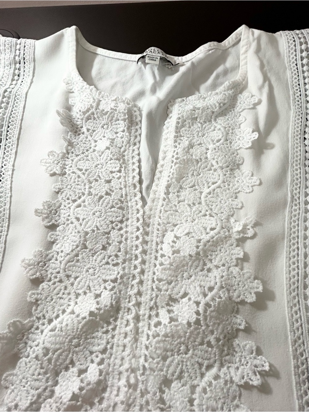 Molly Bracken White Crochet Lace Ruffle Tiered Babydoll Dress Size L - Picture 7 of 8